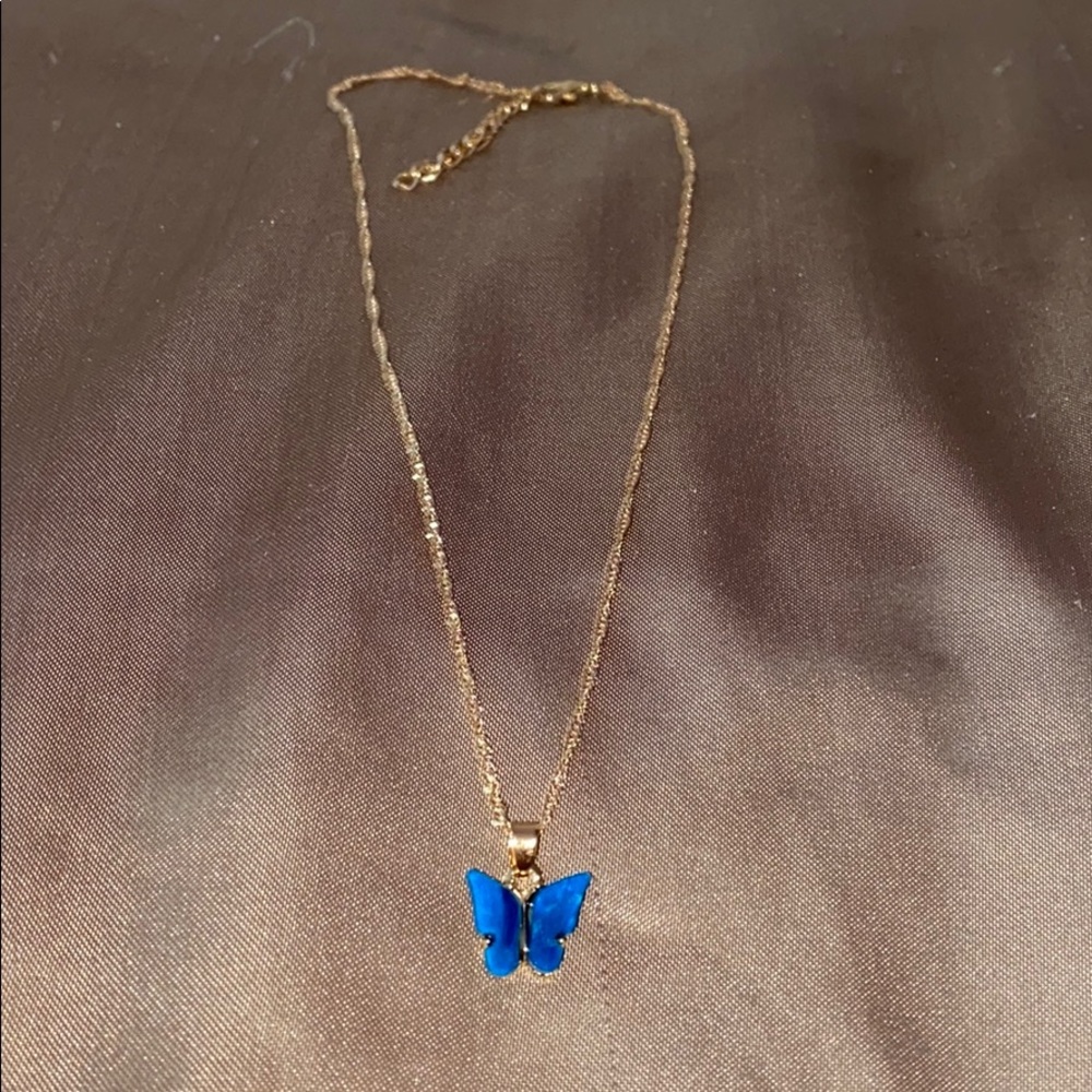 Blue butterfly necklace